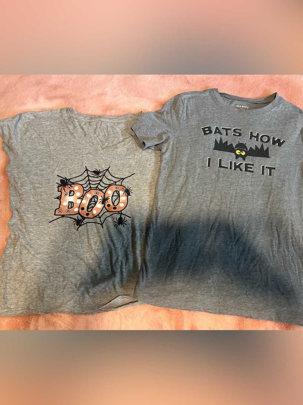 Old Navy Gray Short Sleeve Halloween Tees with Orange 'Boo' Graphic whimsigoth